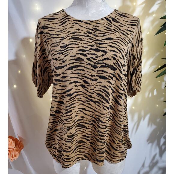 Elizabeth Liz Claiborne 100% Silk Tiger Animal Print Sweater Set Womens Size L - Picture 2 of 9